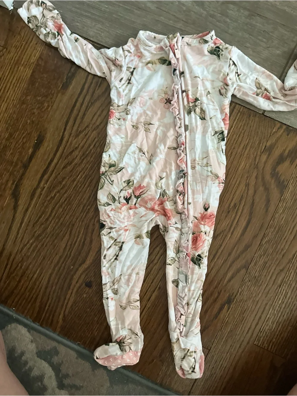 Posh Peanut White and Pink Floral Footed One-Piece